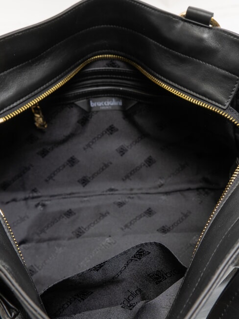 SOFIA Geanta de mana din piele cu flori mici negru - Genți femei