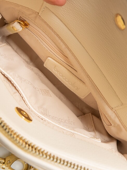 GISELLE Geanta de umar cu logo si crampoane bej - Genți femei