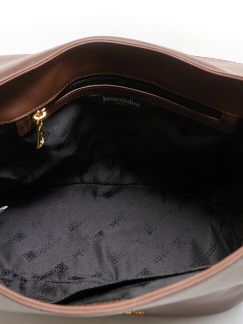 SOFIA Geanta de mana din piele cu floare maro - Genți femei