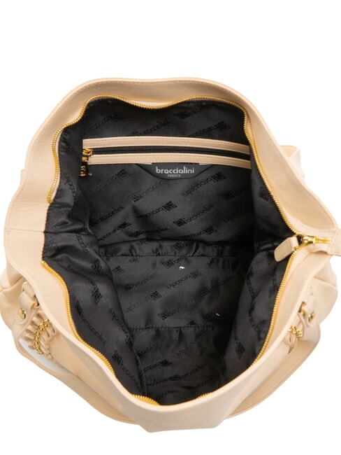 NAOMI Geanta de umar din piele cu lant bej - Genți femei