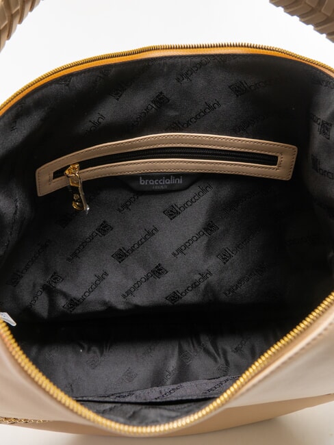 NAOMI Geanta hobo din piele cu lant bej - Genți femei