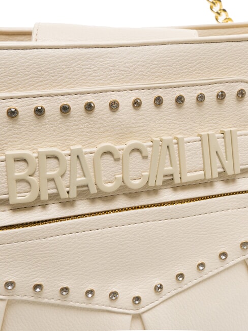 GISELLE Geanta de umar cu logo metalic bej - Genți femei