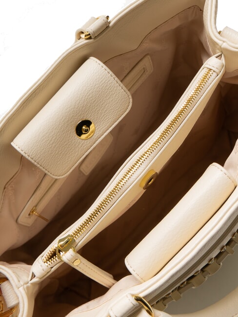 GISELLE Geanta tote cu logo metalic bej - Genți femei