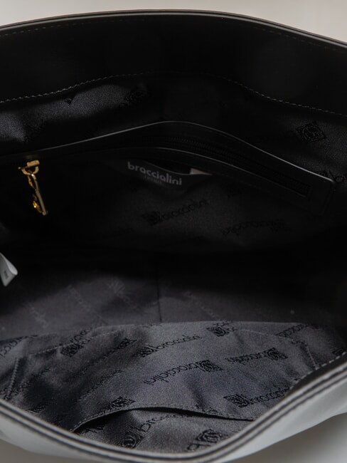 SOFIA Geanta de mana din piele cu flori mici negru - Genți femei