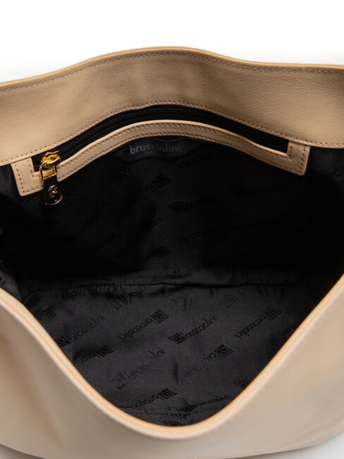 SOFIA Geanta de mana din piele cu floare bej - Genți femei