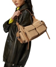 PINKO CARGO Geanta de umar cu buzunare bej-fum gri-nichel lucios - Genți femei - 5