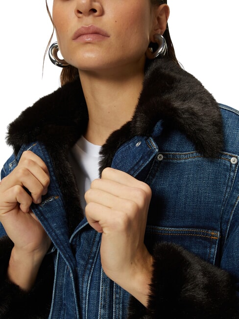 POP Jacheta denim cu aplicatii spalare vintage mediu închis la culoare - Jachete pentru femei