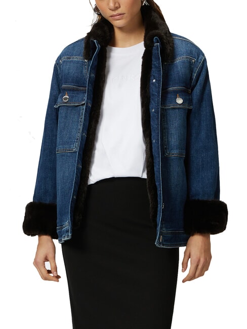 POP Jacheta denim cu aplicatii spalare vintage mediu închis la culoare - Jachete pentru femei