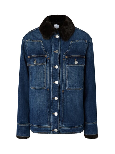 POP Jacheta denim cu aplicatii spalare vintage mediu închis la culoare - Jachete pentru femei