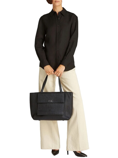 CK MEDIUM Cumpărător de umăr ck negru - Genți femei