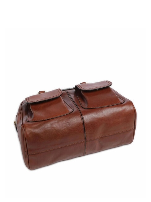 FLORA Geanta ghiozdan din piele cu buzunare BROWN - Genți femei