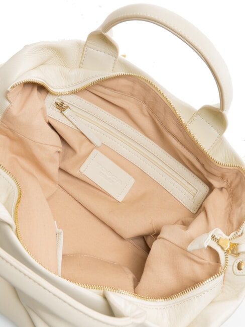 BEATRICE Geanta din piele cu maner si curea de umar fildeș alb - Genți femei