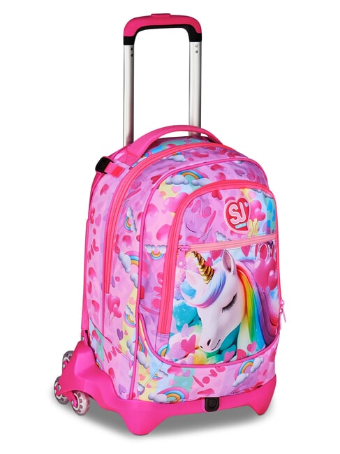 FLYUNICORN GIRL 3WD Troler rucsac detasabil, 3 roti fuxiafluo - Rucsacuri cu role