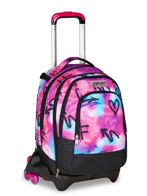 PAINT GIRL JACK 3WD Troler 2 rucsacuri detasabile, 3 roti ROSU RODAMINĂ - Rucsacuri cu role