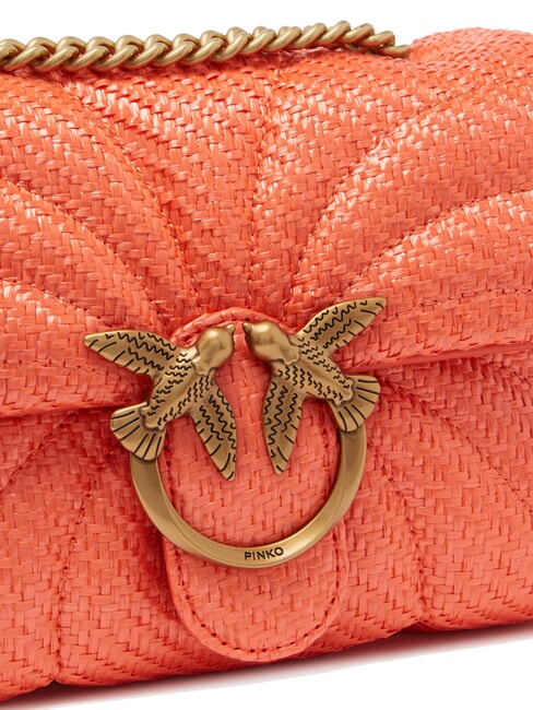 LOVE PUFF Geantă mini de umăr din rafie roșu mandarin-aur antic - Genți femei