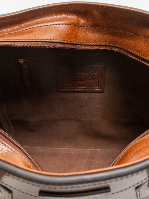 ANGELA Geantă de cumpărături de umăr din piele BROWN - Genți femei