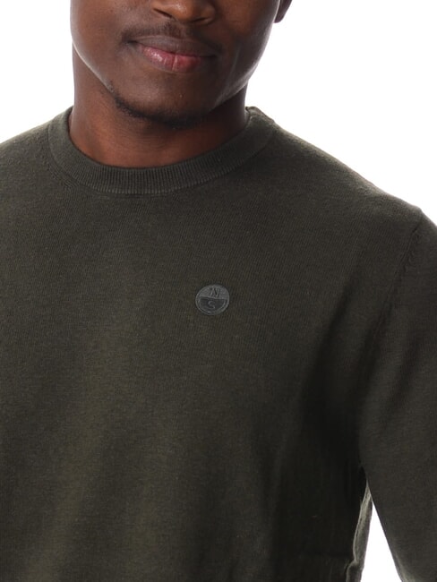 N|S Pulover cu guler rotund verde de pădure - Pulovere pentru bărbați