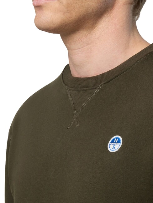 ROUND LOGO Hanorac cu guler rotund din bumbac verde de pădure - hanorace