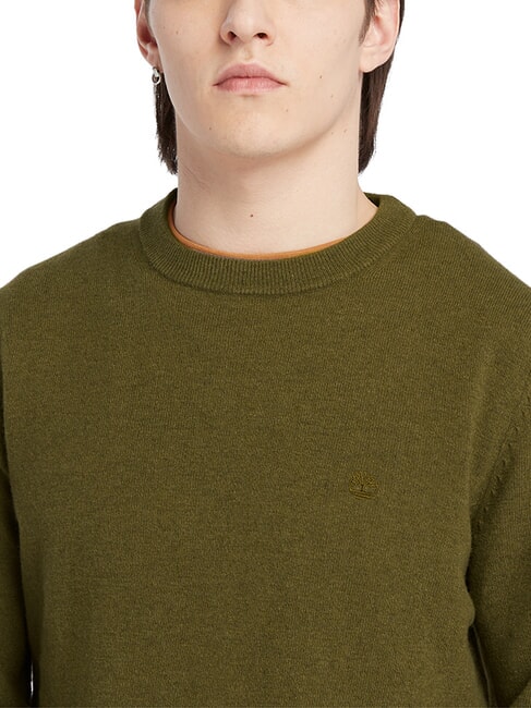 MERINO Pulover cu gât crew din amestec de lână darkoliv - Pulovere pentru bărbați