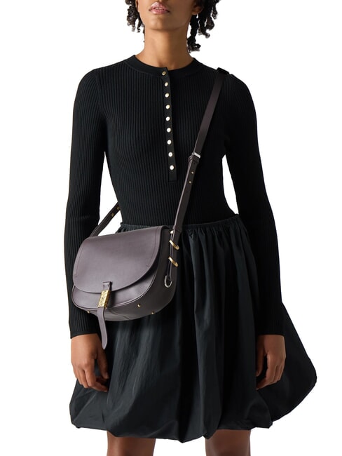 SADDLE Geantă de umăr din piele cu clapă gală maro moro-mix. nik de aur - Genți femei