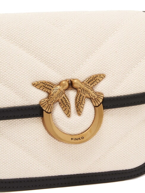 LOVE BOX BAG Geantă de umăr mini din pânză bej/negru-auriu antic - Genți femei