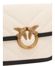 PINKO LOVE BOX BAG Geantă de umăr mini din pânză bej/negru-auriu antic - Genți femei - 3