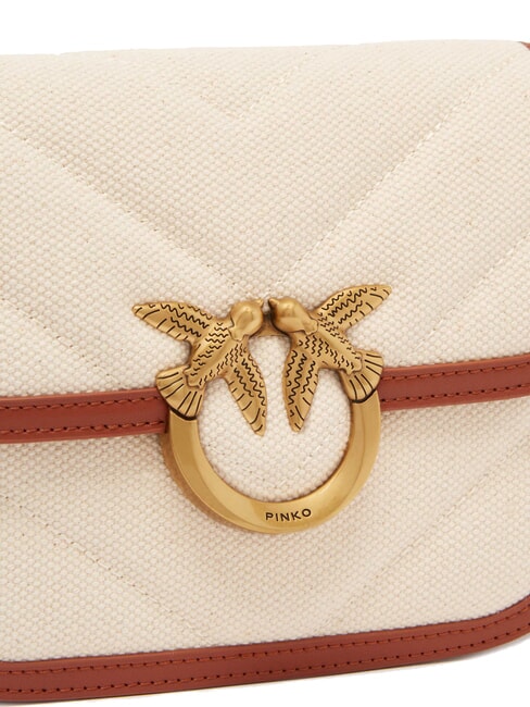 LOVE BOX BAG Geantă de umăr mini din pânză bej/maro-auriu antic - Genți femei