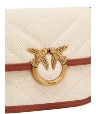 PINKO LOVE BOX BAG Geantă de umăr mini din pânză bej/maro-auriu antic - Genți femei - 3