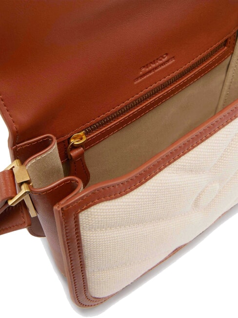 LOVE BOX BAG Geantă de umăr mini din pânză bej/maro-auriu antic - Genți femei