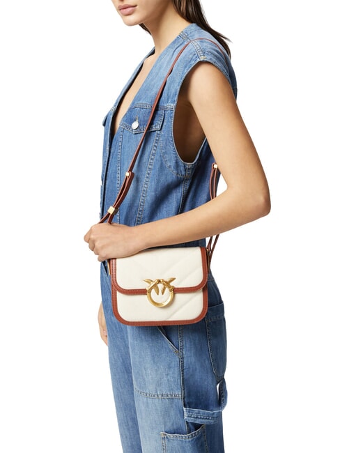 LOVE BOX BAG Geantă de umăr mini din pânză bej/maro-auriu antic - Genți femei