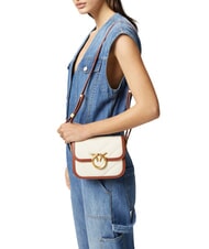 PINKO LOVE BOX BAG Geantă de umăr mini din pânză bej/maro-auriu antic - Genți femei - 6