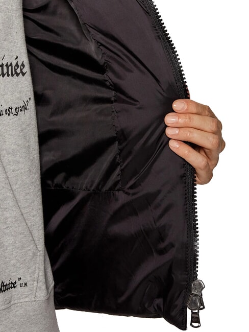 EUGENIE Jachetă scurtă din satin cu puf și glugă negru - Jachete de puf pentru femei