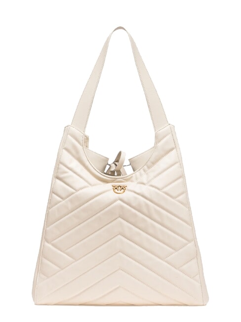 PUZZLE Geantă de umăr din piele cusută mătase alb-aur antic - Genți femei