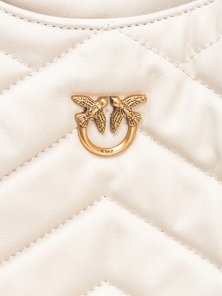 PUZZLE Geantă de umăr din piele cusută mătase alb-aur antic - Genți femei