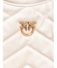 PINKO PUZZLE Geantă de umăr din piele cusută mătase alb-aur antic - Genți femei - 4