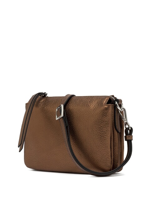 THREE Geantă de umăr din piele metalică prăjit - Genți femei