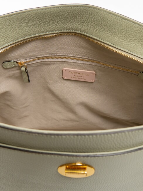 LIYA Geantă de umăr din piele ciocănită verde celadon - Genți femei