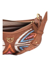 PINKO HALF MOON Geantă de umăr din piele întoarsă maro - leu-aur antic - Genți femei - 4