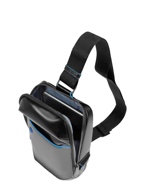 BLUE SQUARE Rucsac din piele cu un singur umăr negru - Genți de umăr bărbați