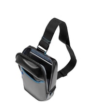 PIQUADRO BLUE SQUARE Rucsac din piele cu un singur umăr negru - Genți de umăr bărbați - 5