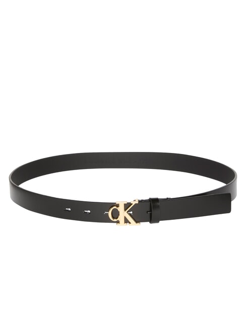 MONOGRAM BUCKLE Curea din piele cu logo metalic pe negru - Curele