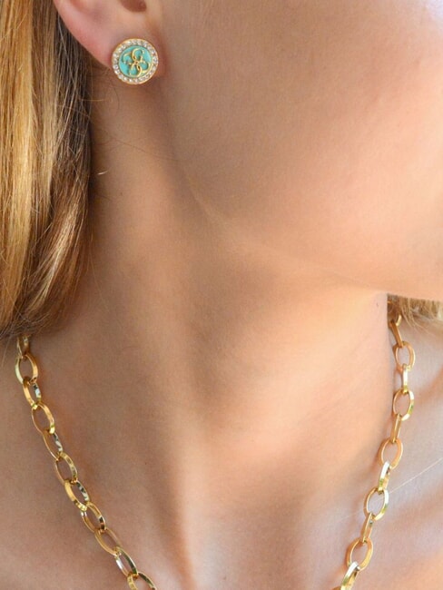 DREAMING Cercei cu șurub emailat și logo ylw aur/acvamarin - Cercei