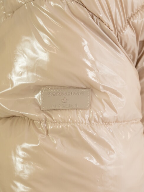 MINGAN Jachetă scurtă și strălucitoare cu puf și glugă capră lucioasă reciclată - Jachete de puf pentru femei