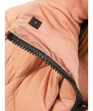 CANADIAN EUGENIE Jachetă scurtă din satin cu puf și glugă maro cameo - Jachete de puf pentru femei - 4