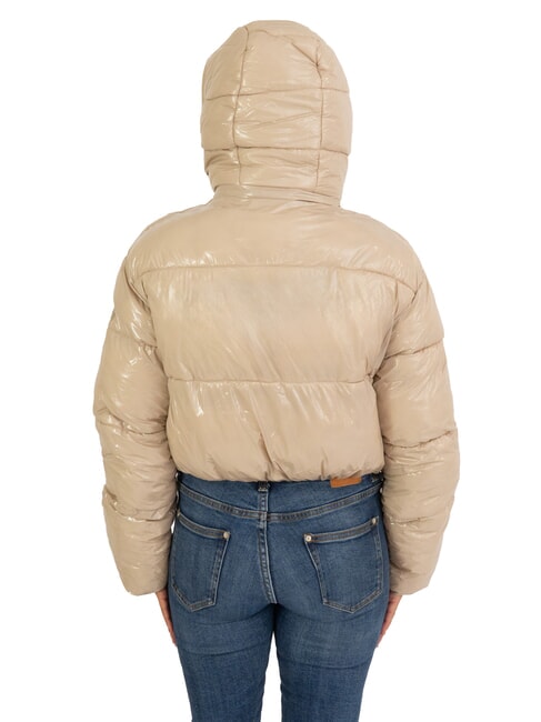 MINGAN Jachetă scurtă și strălucitoare cu puf și glugă capră lucioasă reciclată - Jachete de puf pentru femei