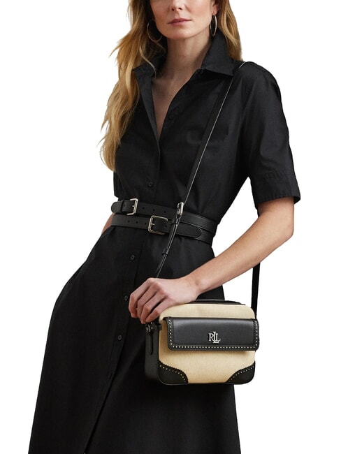 MARCY Geantă de paie pentru cameră cu buzunar natural deschis/negru - Genți femei