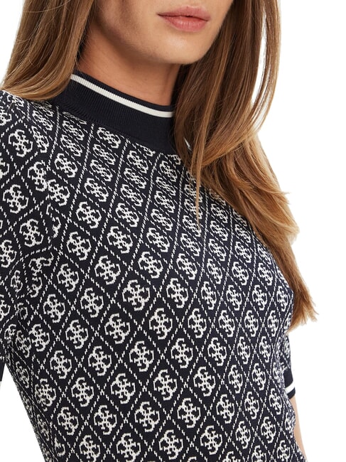 LISE Rochie din tricot stretch albastru elegant și crem - Haine de femeie