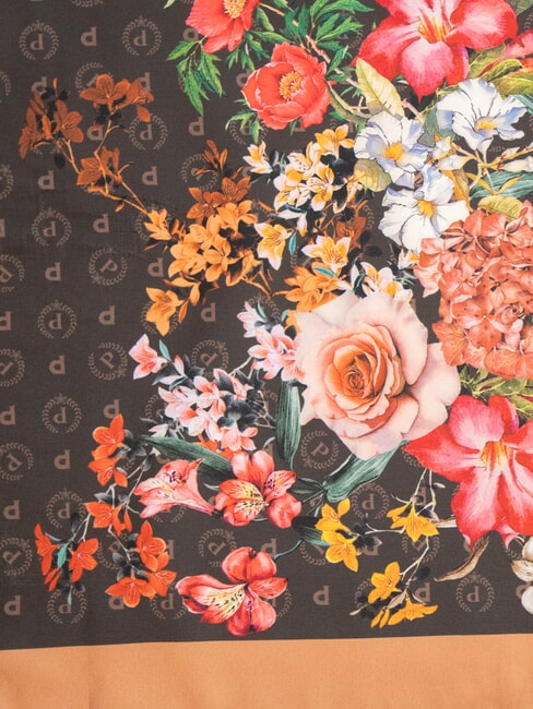 FLOWERS TWILL Eșarfă imprimată flori maro - Eșarfe