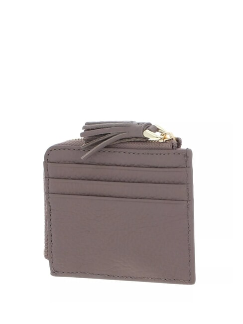 TASSEL Suport card cu fermoar din piele ciocanita taupe cald - Portofele femei