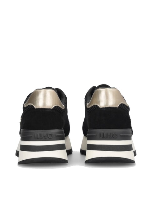 AMAZING 25 Teniși din piele &icirc;ntoarsă și plasă negru/aur deschis - Pantofi femei